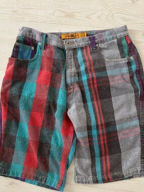 Vintage 90s Quiksilver QSD Saltwater RARE Denim Mixed Plaid Shorts Size 36